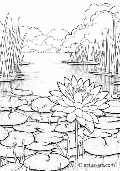Lotus Pond Coloring Page